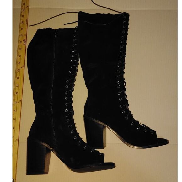 Carlos Santana Womens NEW w/Tags & Box Tall Open Toe Black Faux Suede Boots-sz10 - Picture 1 of 5